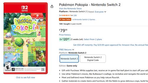 Pokémon Pokopia Physical Edition Hits $80 on Amazon