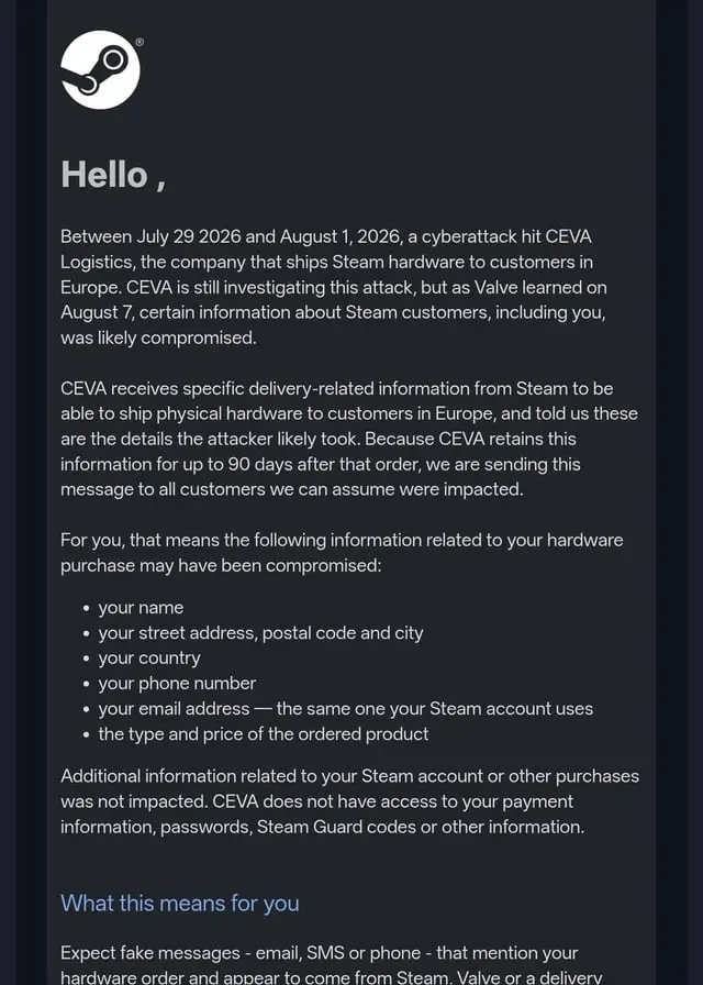 Valve security incident: what customers need to know