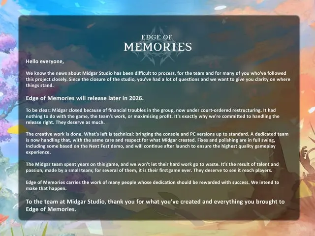 Edge of Memories: consequences of Midgar Studio’s closure for the release
